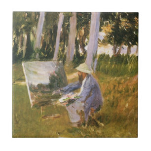 Carreau Claude Monet peignant, bordure d'un bois par Sarge