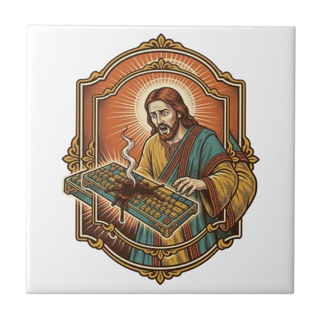 Carreau Clavier mécanique Jésus Café Renversé Technologie  (Devant)