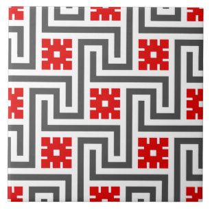 Carreau Clé de Deco, rouge, blanc grecs et gris/gris