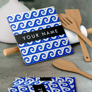 Carreau Clé de méandre grecque, Clé de vague, Bleu, Votre