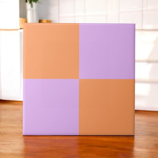 Carreau Clé Gras Peach Purple Checkerboard Moderne Minimal (Créateur téléchargé)