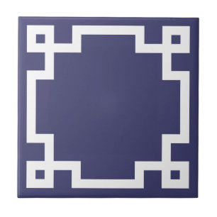 Carreau Clé grecque classique Bordure Bleu Bleu Blanc
