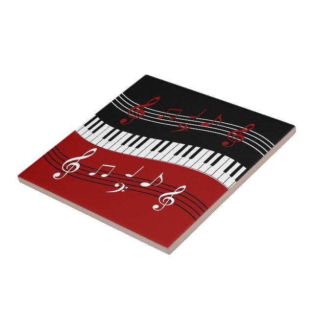Carreau Clés et notes de piano noir rouge élégant (Côté)