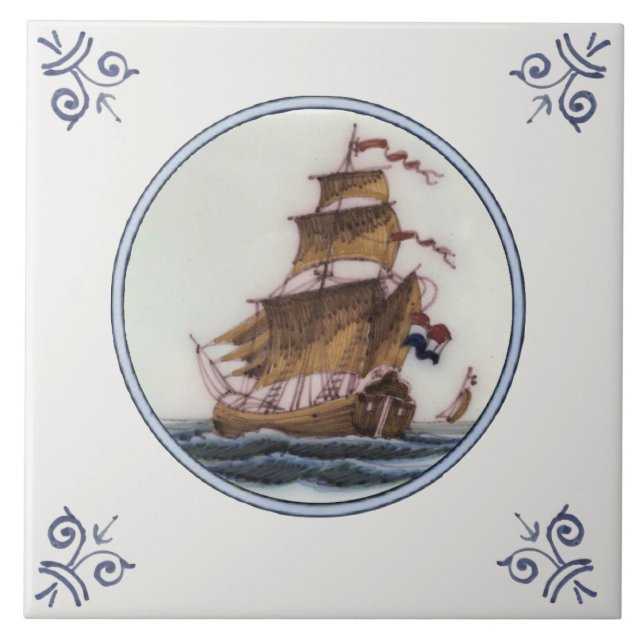 Carreau Clipper Ship Polychrome Delft Repro Carrelage anti (Devant)