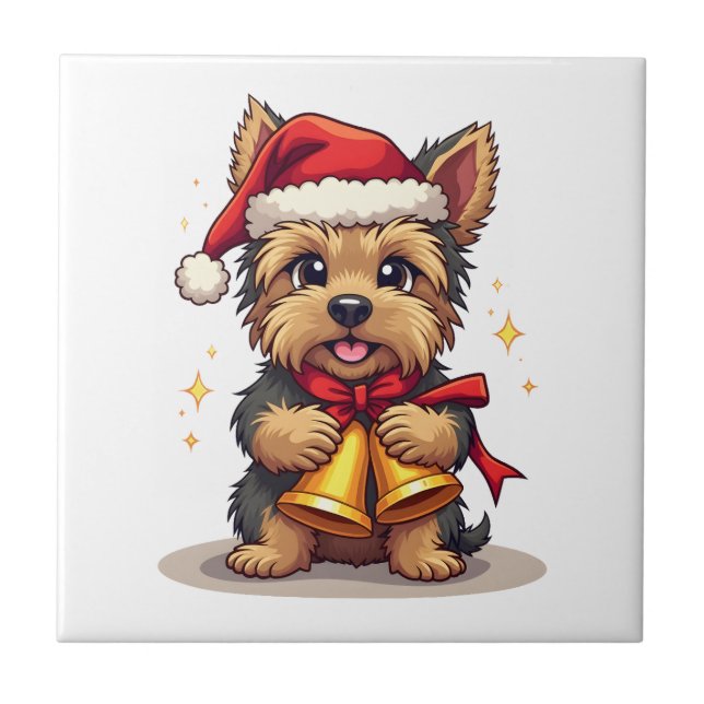 Carreau Cloche de Noël de Yorkshire Terrier (Devant)