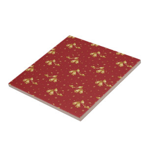 Carreau Cloches d'or de Noël sur motif rouge
