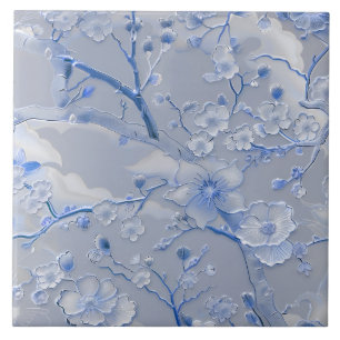 Carreau Cloisonne bleu motif floral
