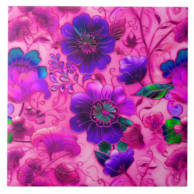 Carreau Cloisonne rose violet motif floral (Devant)