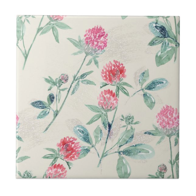 Carreau Clover, shamrock sur beige. (Devant)