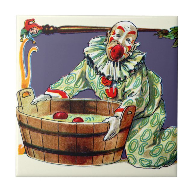 Carreau Clown Bouffon qui pêche des Pommes (Devant)