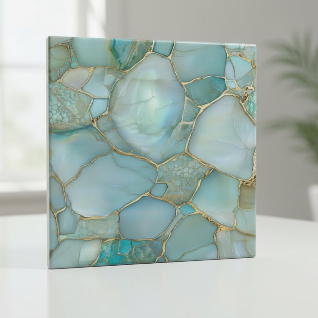 Carreau Coastal Aqua Agate Gold Mosaic (Créateur téléchargé)