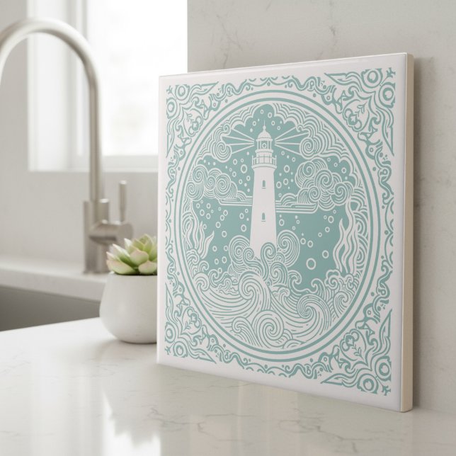 Carreau Coastal Life Series Lighthouse Teal D1208 (Créateur téléchargé)