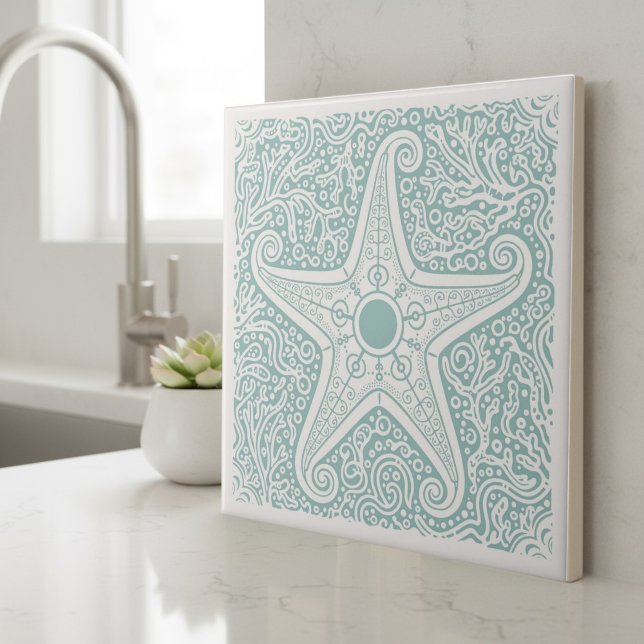 Carreau Coastal Life Series Starfish Teal D1208 (Créateur téléchargé)