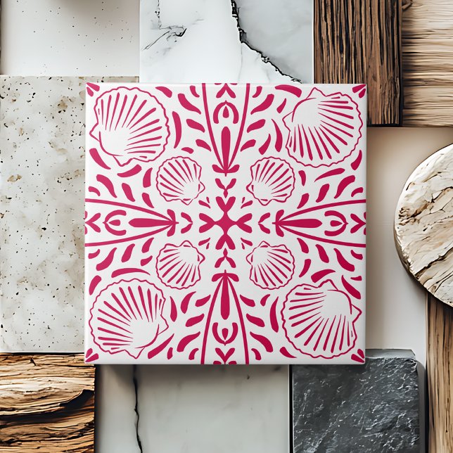 Carreau Coastal Rouge Cheashell Coral Kitchen Backsplasd (Red Coastal Sheashell Coral Kitchen Backsplash Ceramic Tile)