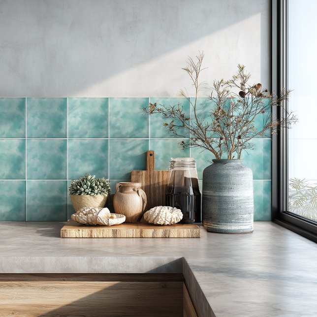 Carreau Coastal Teal Blue Watercolor Backsplash (Créateur téléchargé)
