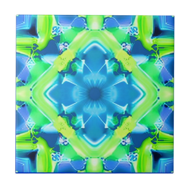 Carreau Cobalt Blue et Lime Green Tie Dye Motif (Devant)