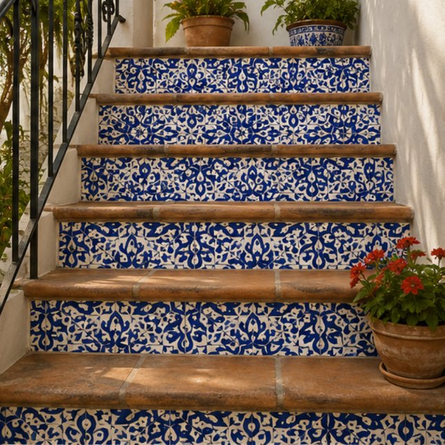 Carreau Cobalt Heritage Classic Blue and White Geometric  (Créateur téléchargé)