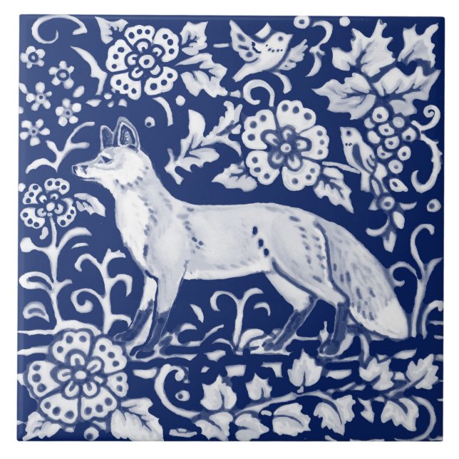 Carreau Cobalt Navy Blue Cobalt Fox Woodland Floral Morris (Devant)