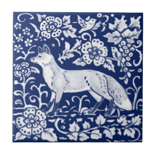 Carreau Cobalt Navy Blue Fox Woodland Floral 4 1/4"