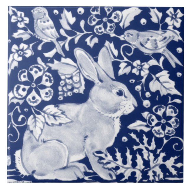 Carreau Cobalt Navy Blue Rabbit Bird Dedham Delft Morris  (Devant)