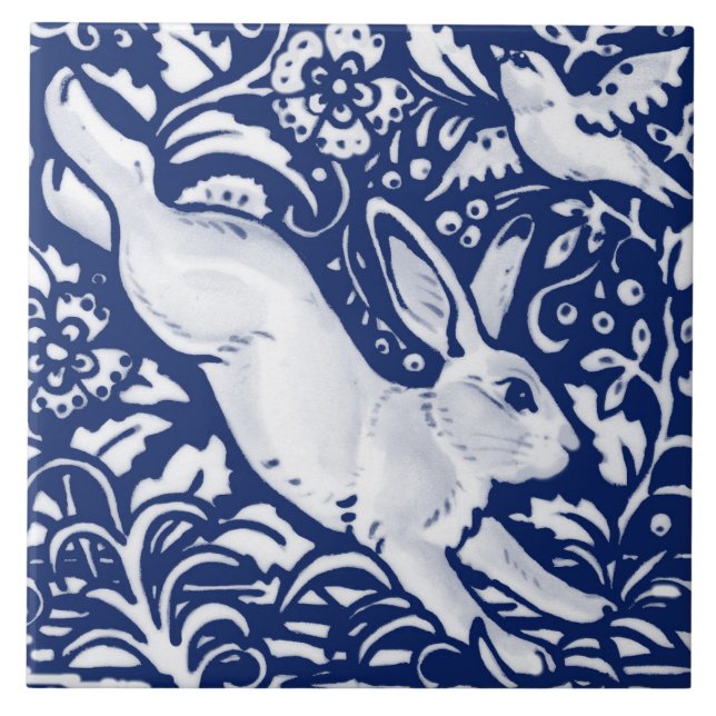Carreau Cobalt Navy Blue Rabbit Bird Dedham face droit (Devant)