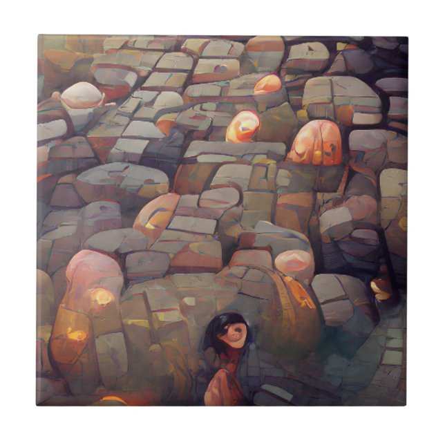 Carreau Cobblestones imaginaire foncé sol lave art graphiq (Devant)