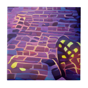 Carreau Cobblestones rétroéclairage violet jaune art graph