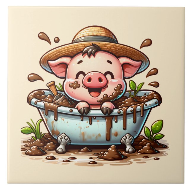 Carreau Cochon mignon dans une salle de bain bain de boue (Devant)