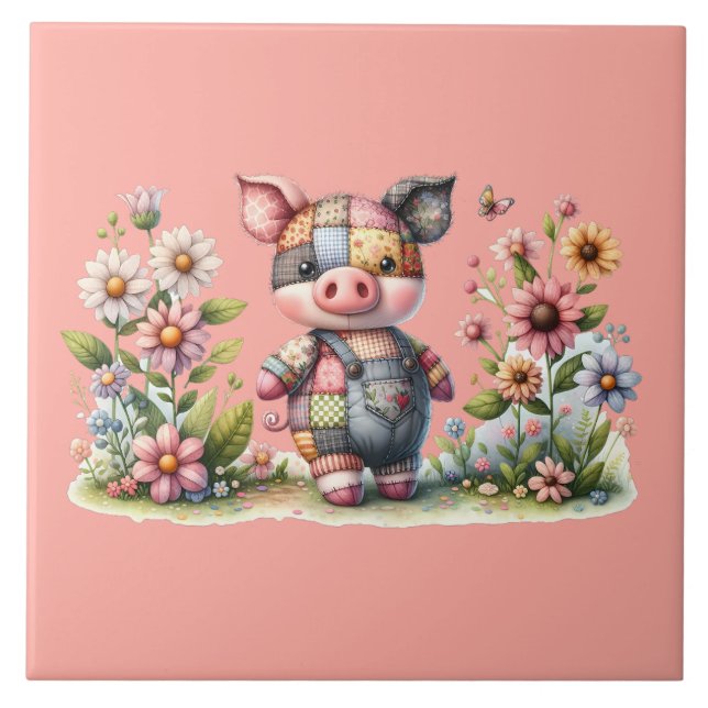 Carreau Cochonnet Patchwork Mignon dans un Jardin Floral (Devant)