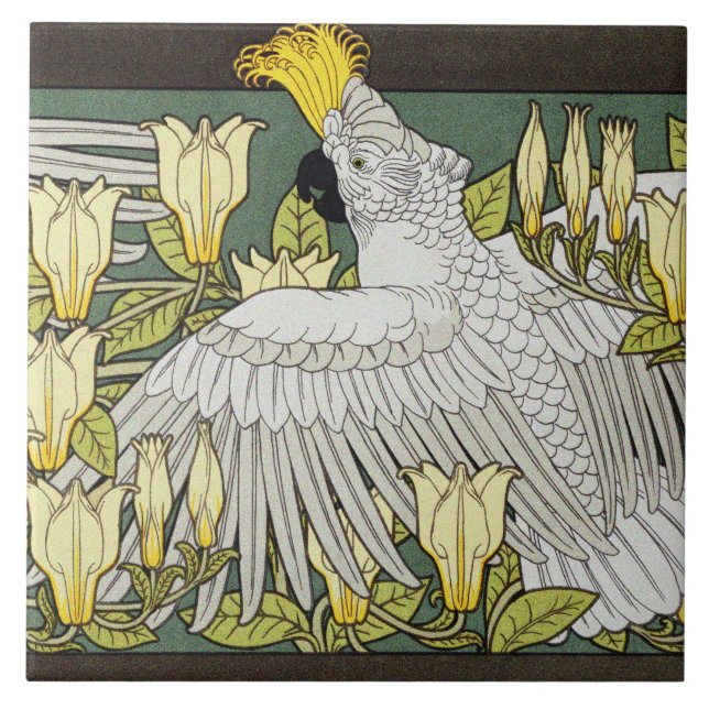 Carreau Cockatoos, Magnolia et souris blanches Art nouveau (Devant)