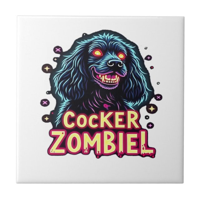 Carreau Cocker Spaniel Cockie Chien Zombie Halloween Essen (Devant)