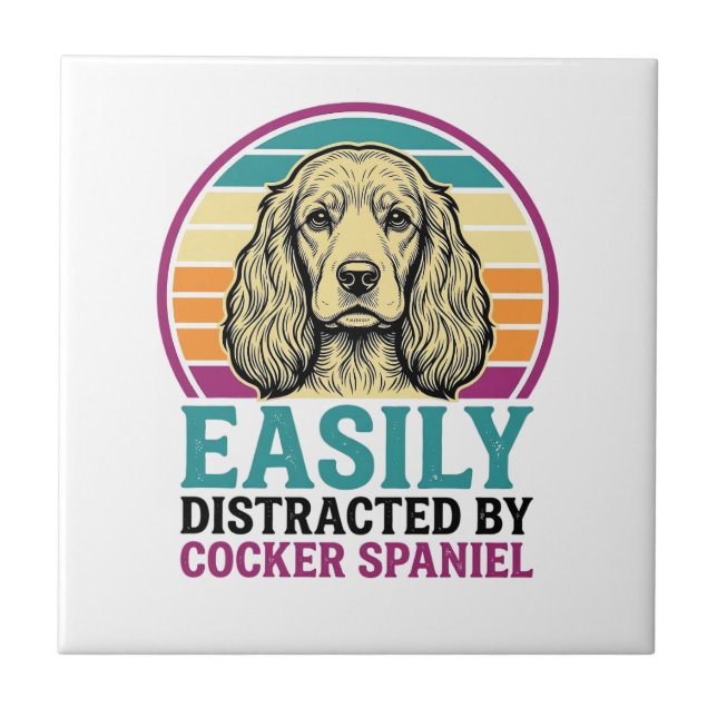 Carreau Cocker Spaniel facilement distrait Vintage T-shirt (Devant)