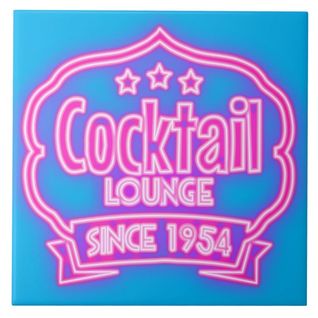 Carreau Cocktail lounge rétro néon vintage signe bleu (Devant)