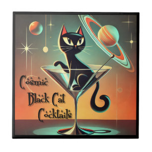 Carreau Cocktails de chat noir cosmique futuriste atomique