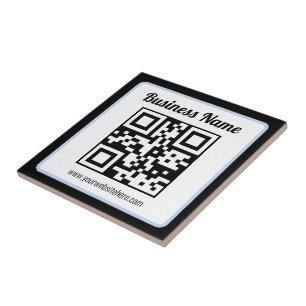 Carreau Code QR éditable & Texte avec bordure bleu clair