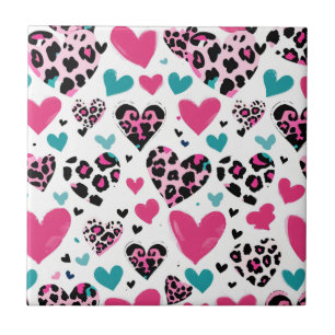 Carreau Cœur Amour Léopard Gras – Rose, Noir & Sarcelle (3