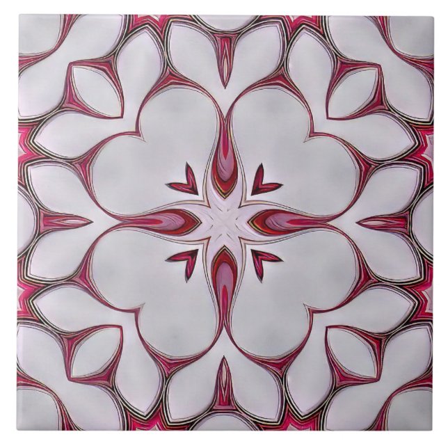 Carreau Cœur blanc moderne fleur sur carrelage rouge (Devant)
