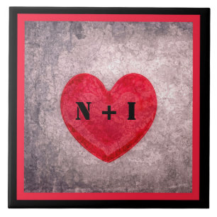 Carreau Coeur chaulé en noir et rouge monogramme