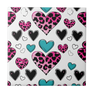 Carreau Cœur d'amour audacieux léopard – Rose, Noir & Sarc