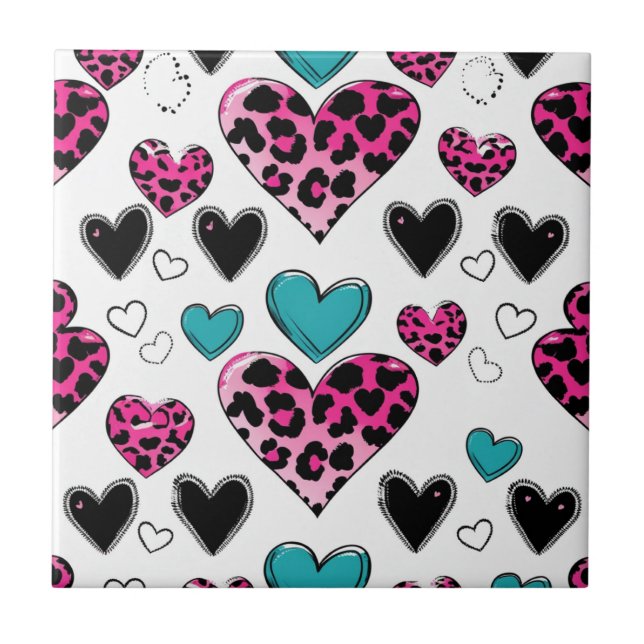 Carreau Cœur d'amour audacieux léopard – Rose, Noir & Sarc (Devant)
