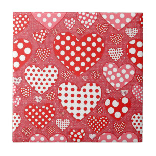 Carreau Cœur de doodle mignon en rouge, noir et blanc