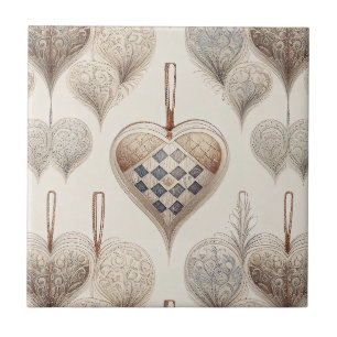 Carreau Cœur de Noël en filigrane taupe bleu vintage