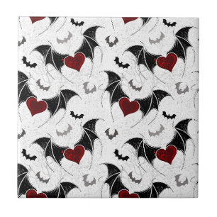 Carreau Cœur d'Halloween avec ailes de chauve-souris noire