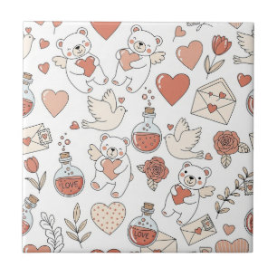 Carreau Cœur d'ours mignon motif de la Saint-Valentin