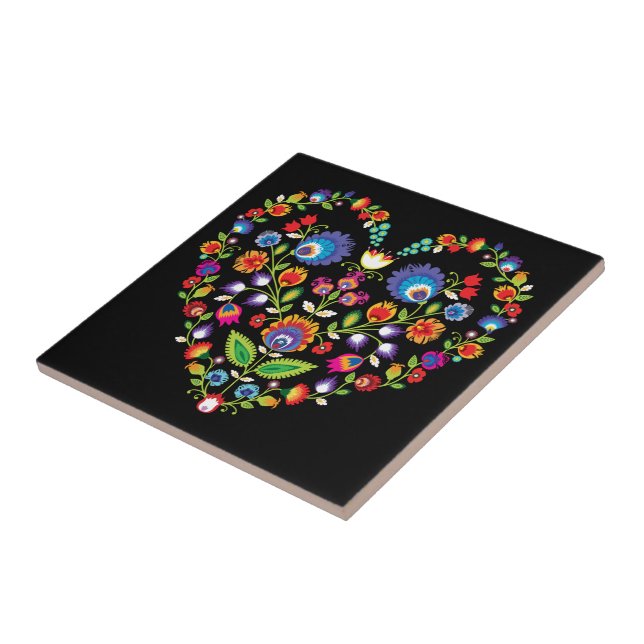 Carreau Coeur folklorique, style Wycinanki   (Côté)