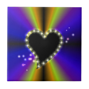 Carreau Coeur noir avec étoiles sur arc-en-ciel jaune viol