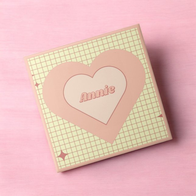 Carreau Coeur rose À damiers Motif Saint Valentin (Pink Heart Checkered Pattern Valentine's Day Ceramic Tile)