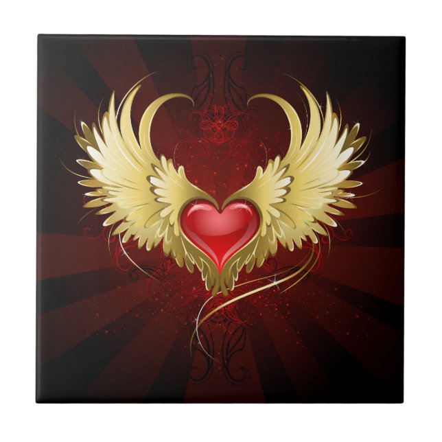 Carreau Coeur rouge avec ailes d'or (Devant)