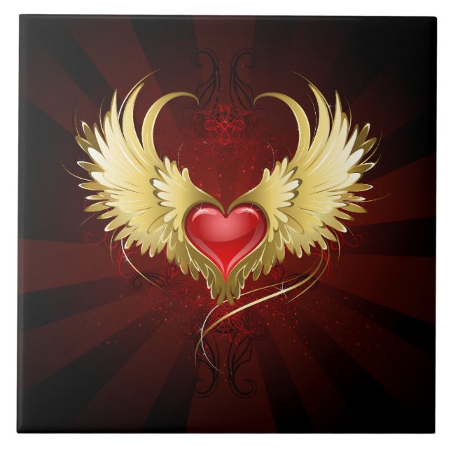 Carreau Coeur rouge avec ailes d'or (Devant)