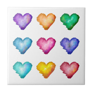 Carreau Cœurs aquarelles multicolores